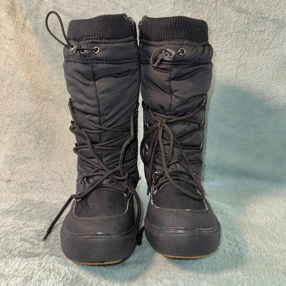 Unbranded Womens Tall Quilted Snow Boots 7 Black Lace Up Side Zip Thermal